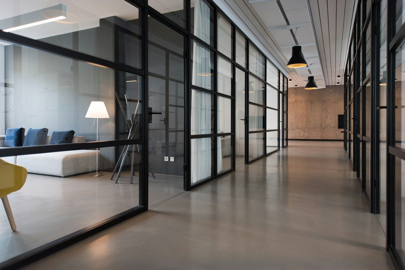 Bright modern office with connected workspaces